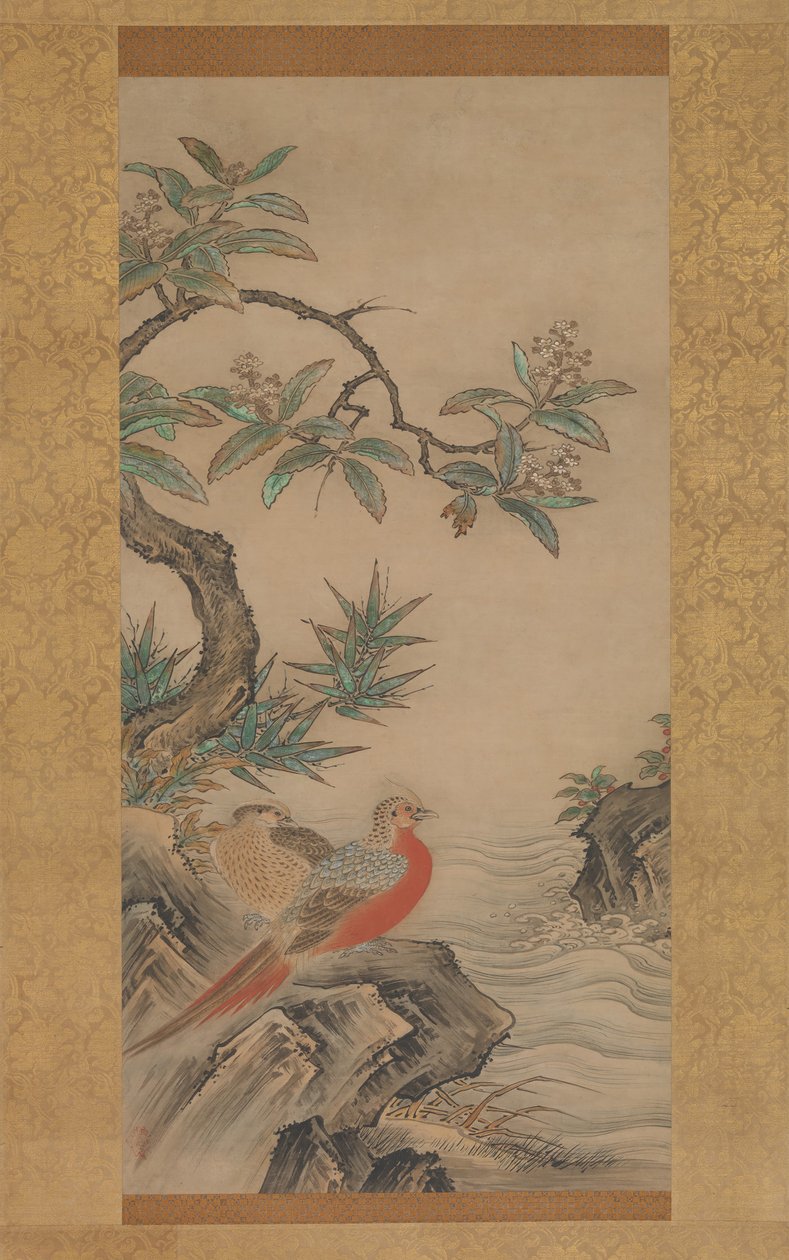 Fasane unter Bäumen: Blumen der vier Jahreszeiten, wahrscheinlich 1560er Jahre von Kano Shoei