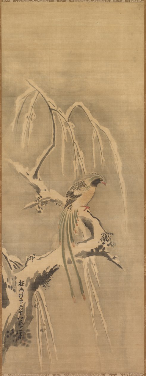 Chinesischer Vogel auf schneebedecktem Ast, 17. Jahrhundert von Kanō Tan’yū