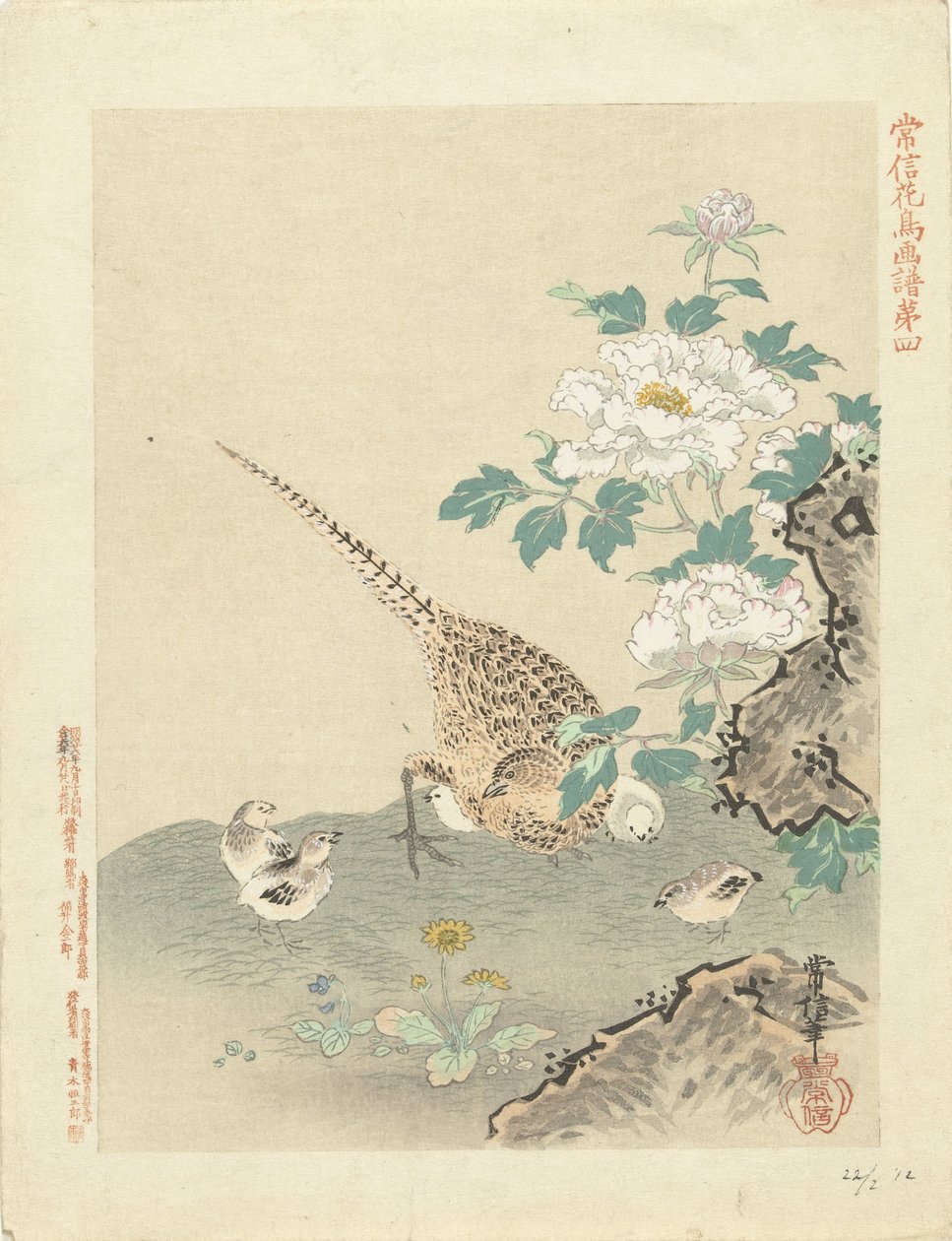 Wachtel mit Küken von Kano Tsunenobu
