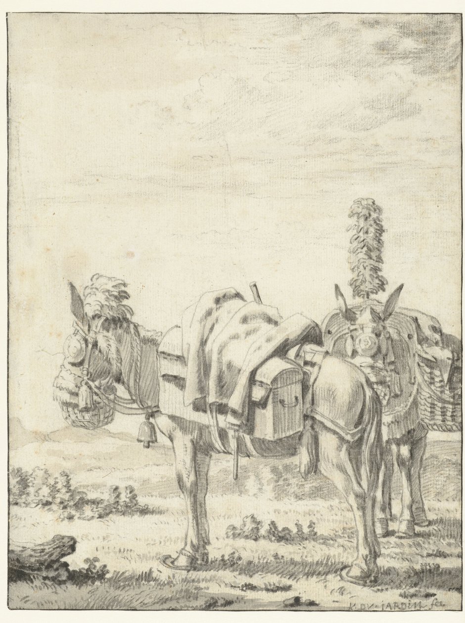 Zwei Maultiere von Karel Du Jardin