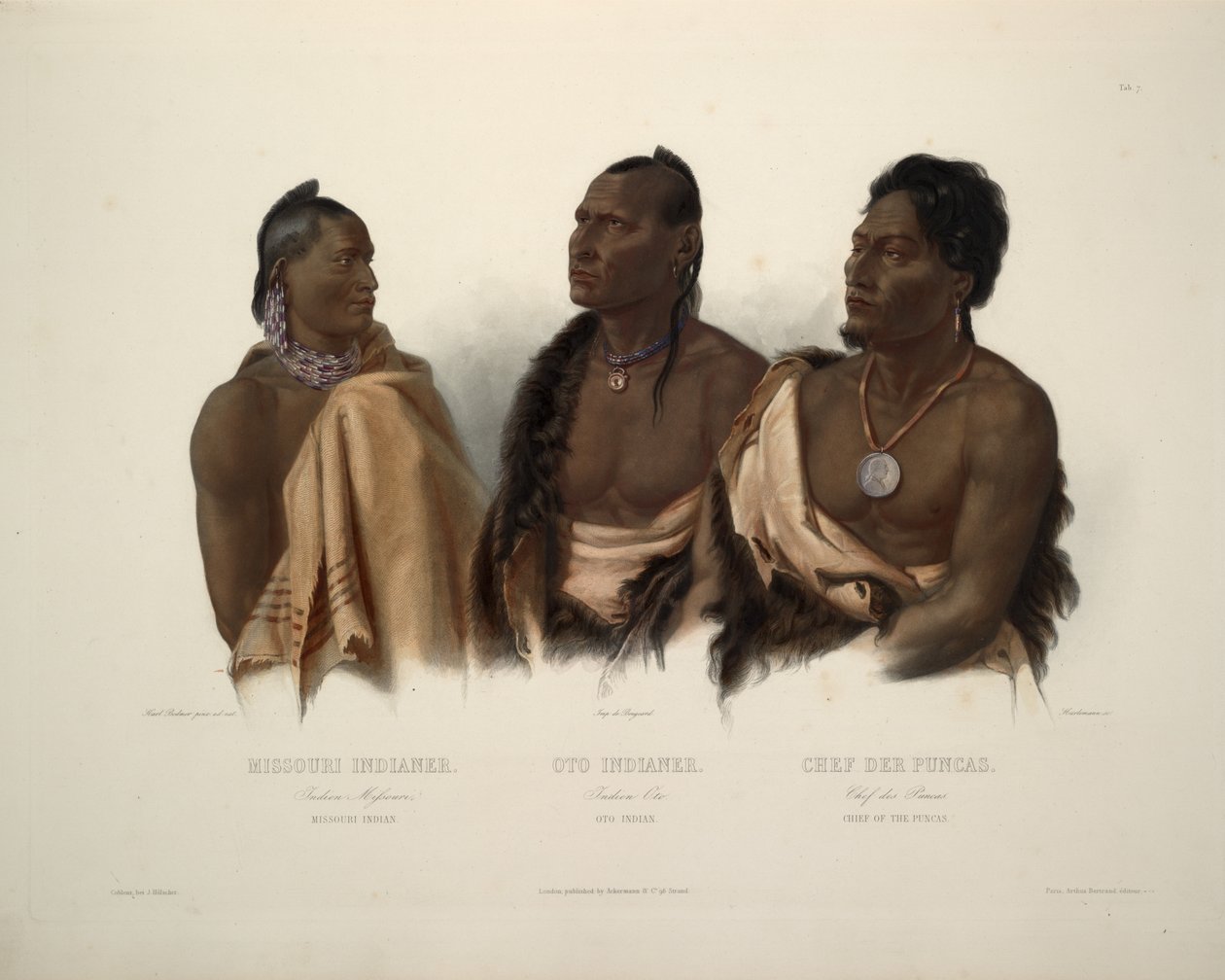 Missouri-Indianer, Oto-Indianer und Häuptling der Puncas von Karl Bodmer