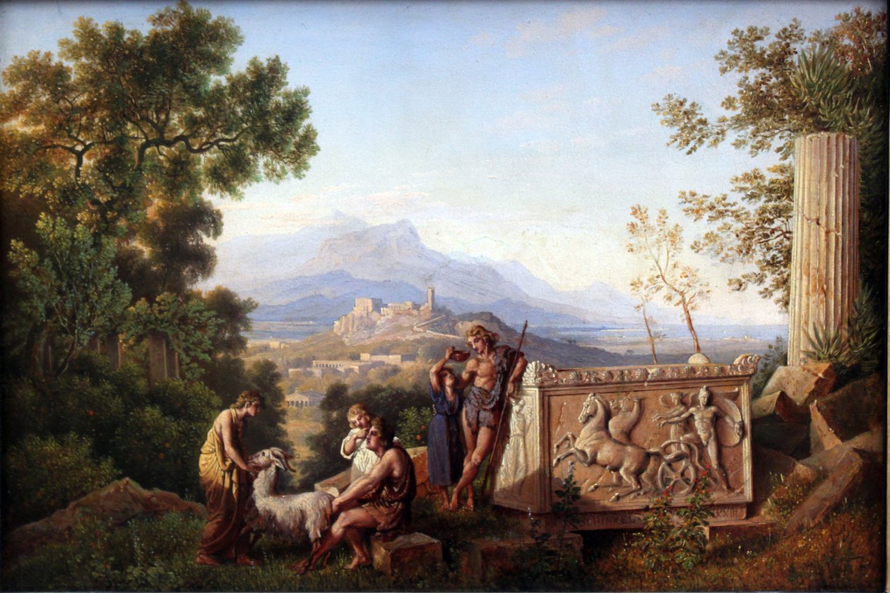 Griechische Fantasielandschaft mit ruhendem Hirten von Karl Friedrich Schinkel