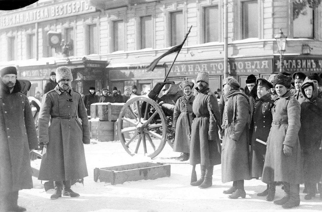 Barrikaden auf dem Liteiniy Prospekt, St. Petersburg, Februar 1917 von Karl Karlovich Bulla