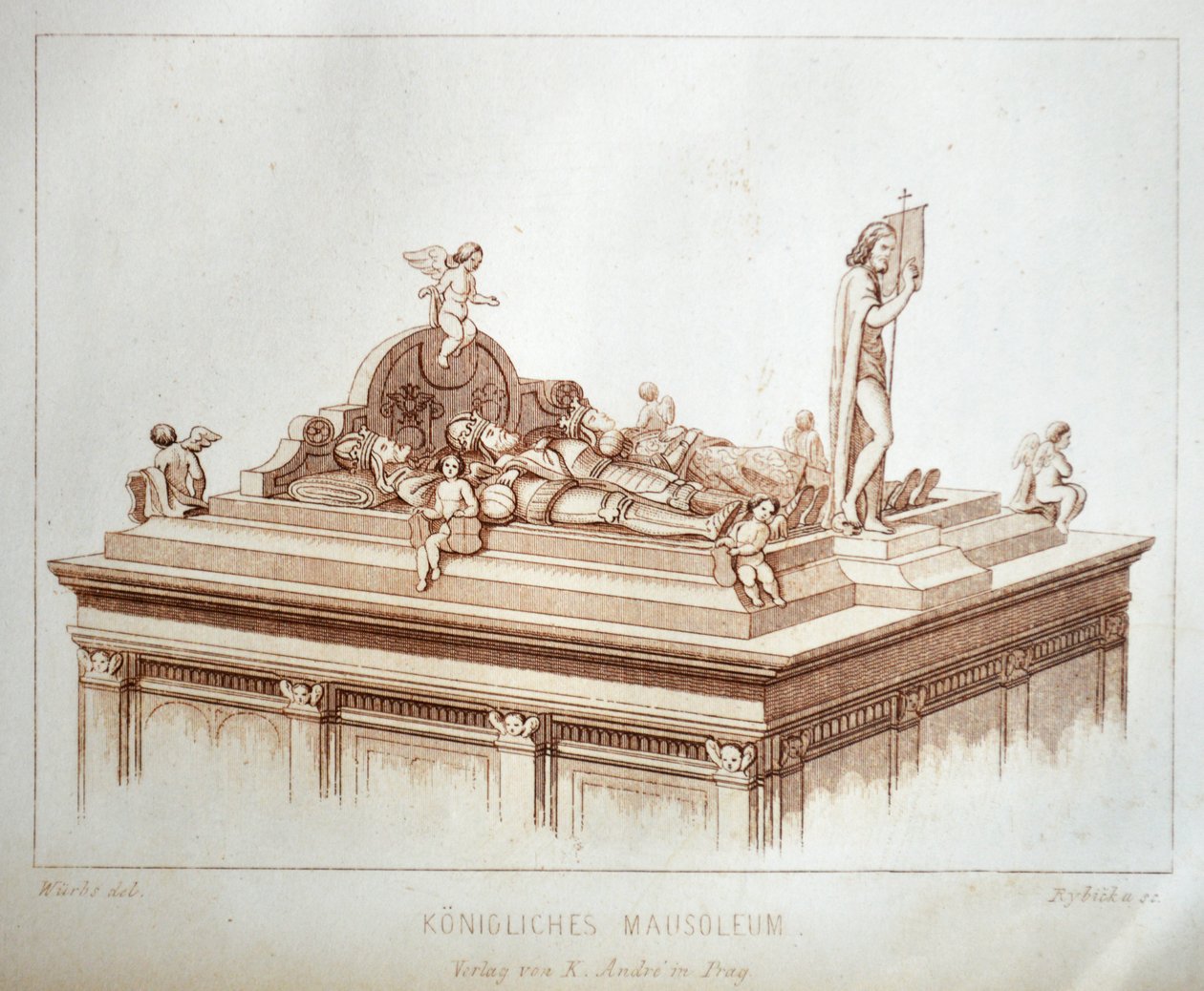 Illustration aus dem Buch Der Dom zu Prag von 1858, die die Gräber der Könige in der St.-Veits-Kathedrale zeigt von Karl Wurbs