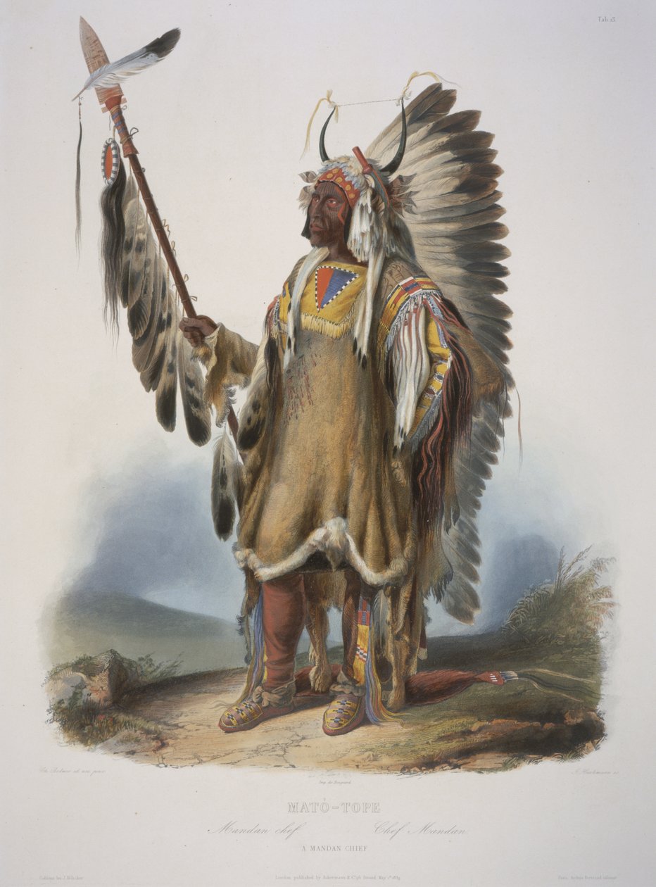 Mato-Tope, ein Mandan-Häuptling, graviert von J. Hurliman, veröffentlicht 1839 von Karl Bodmer