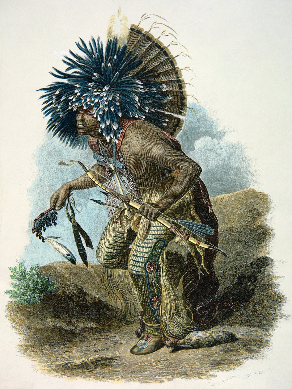 Medizinmann des Mandan-Stammes im Kostüm des Hundetanzes von Karl Bodmer