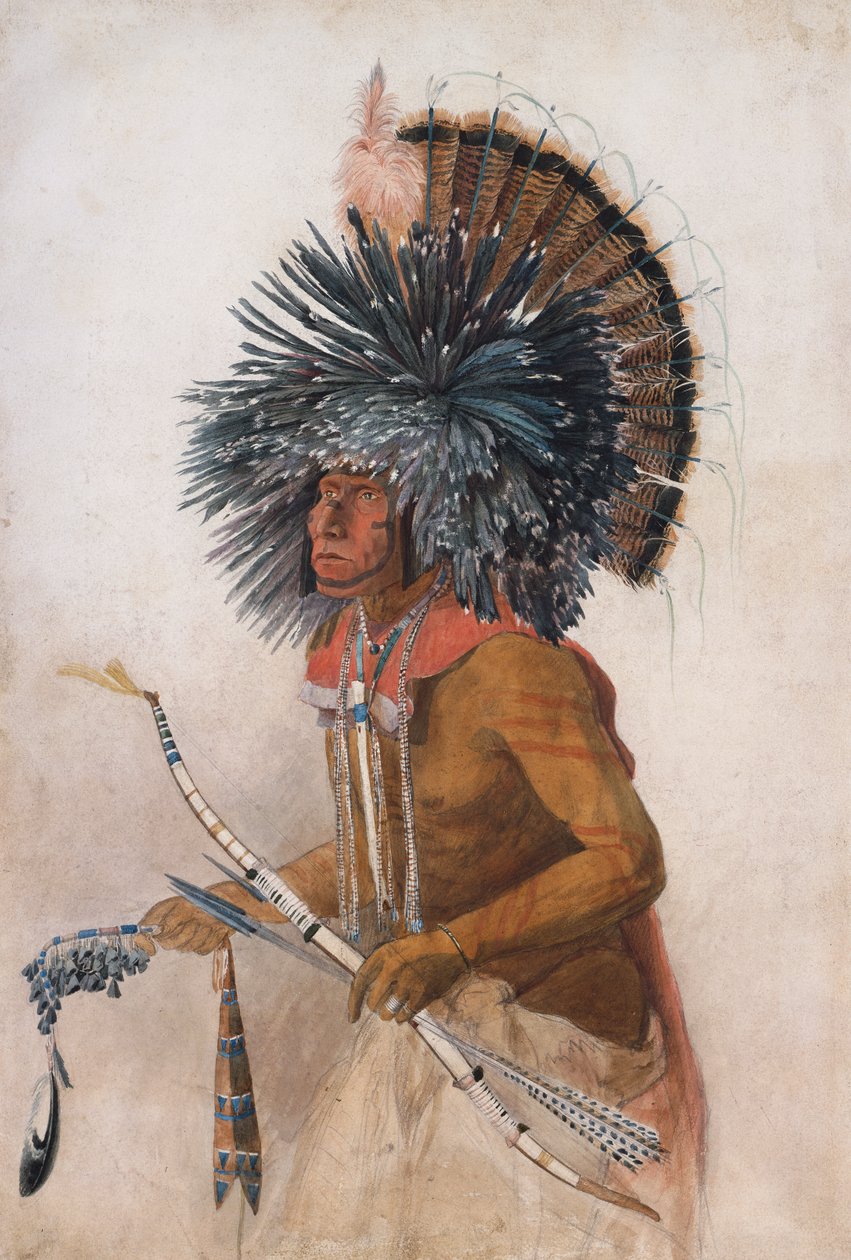 Pehriska-Ruhpa, Hidatsa-Krieger, im Kostüm des Hundetanzes von Karl Bodmer