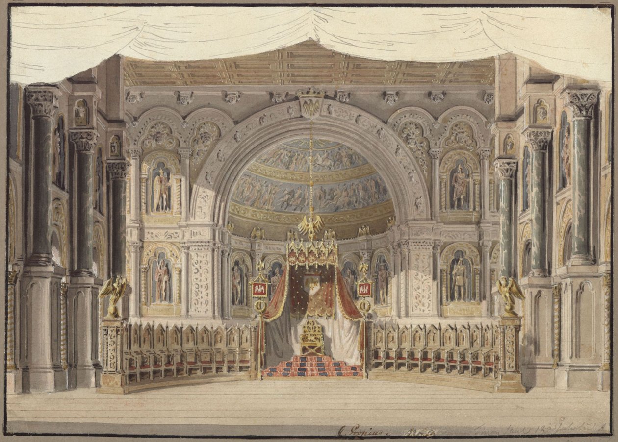 Agnes von Hohenstaufen. Oper von Gaspare Spontini. Entwurf zur 1. Dekoration. Kaisersaal von Karl Friedrich Schinkel