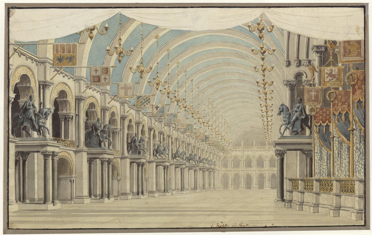 Agnes von Hohenstaufen. Oper von Gaspare Spontini. Entwurf zur 7. Dekoration. Fest- und Ballsaal von Karl Friedrich Schinkel