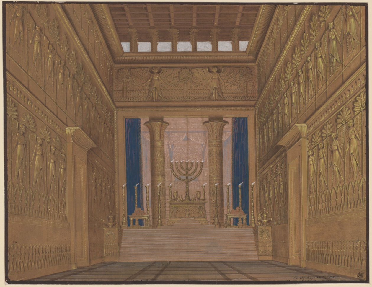Athalia. Oper von Johann Nepomuk von Poissl. Entwurf zur 2. Dekoration. Innenansicht des Tempels zu Jerusalem von Karl Friedrich Schinkel