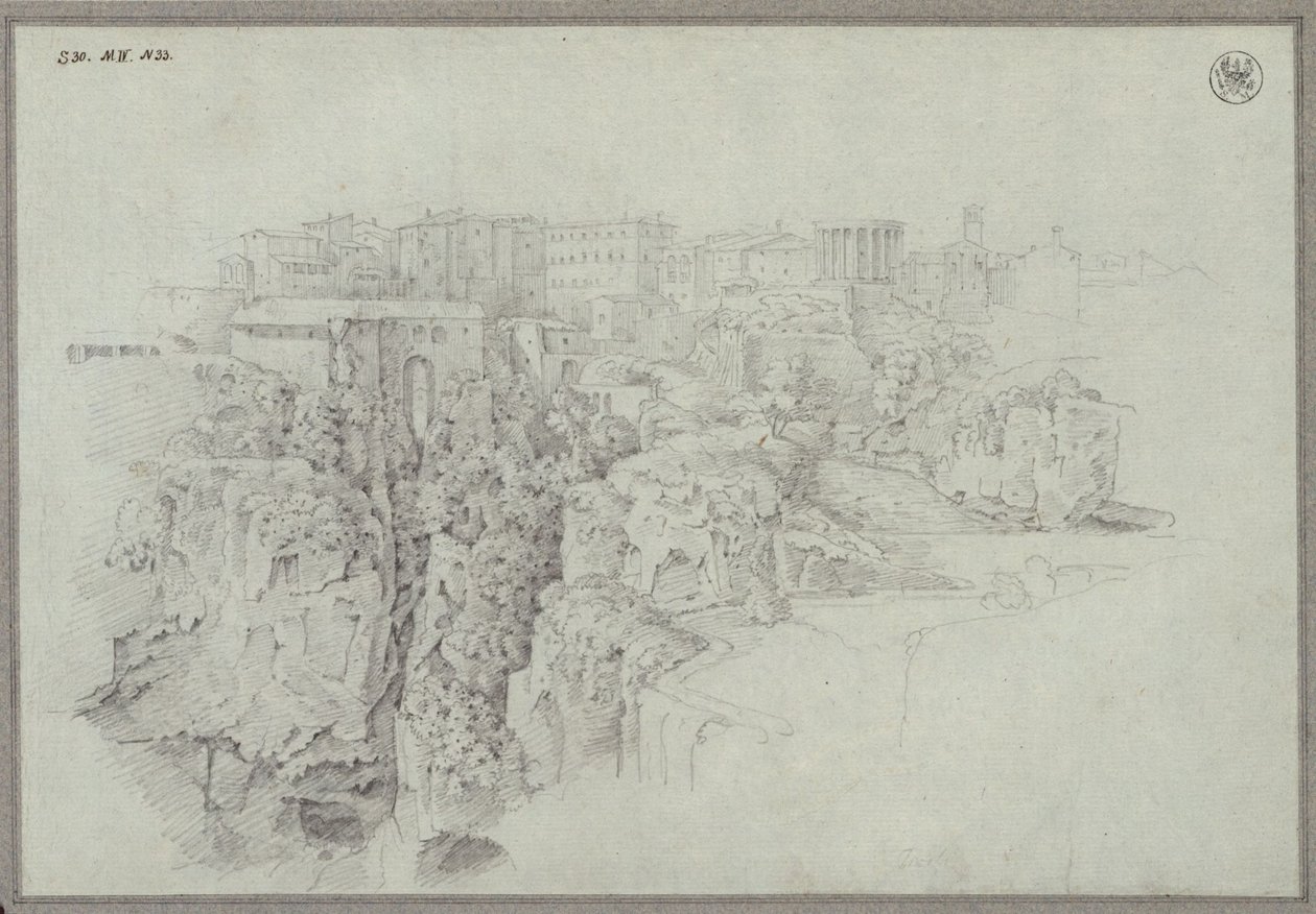 Blick auf Tivoli über das Tal des Aniene von Karl Friedrich Schinkel
