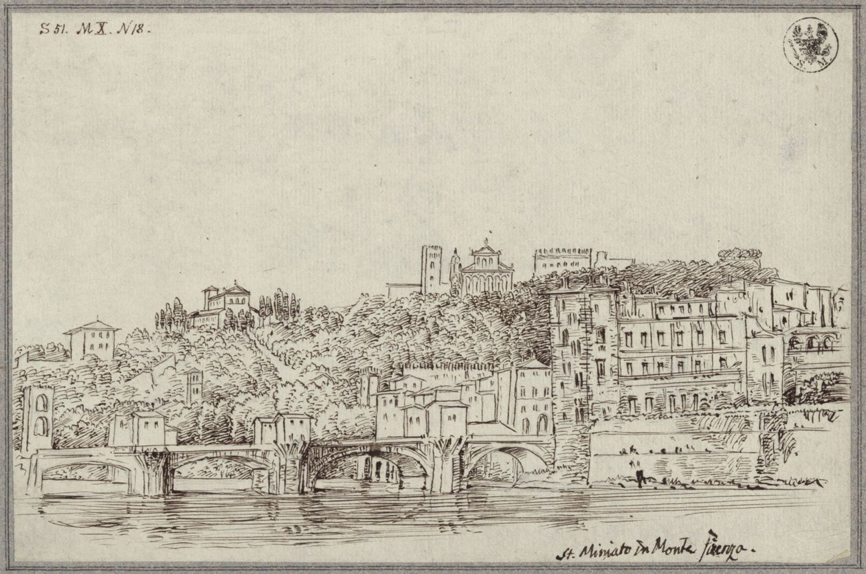 Blick über den Arno auf San Miniato al Monte in Florenz von Karl Friedrich Schinkel