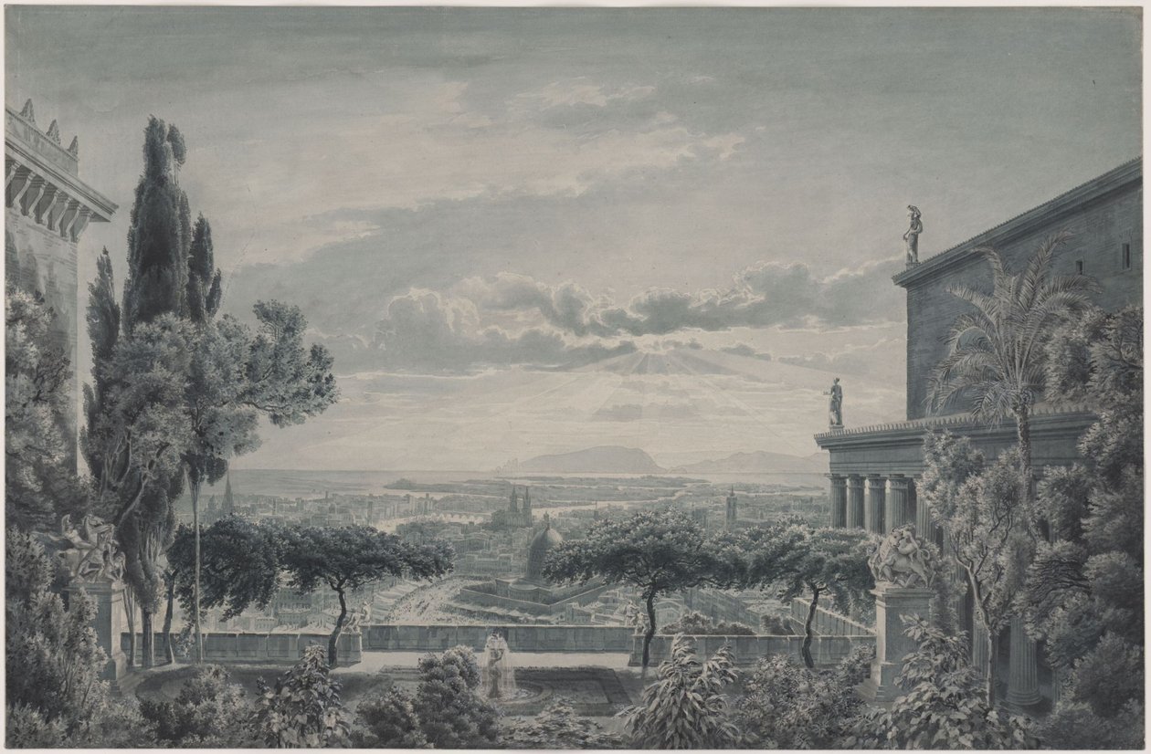 Die Residenz eines Fürsten. Privatgarten des Fürstenpaares mit Blick auf die Stadt und das Meer von Karl Friedrich Schinkel