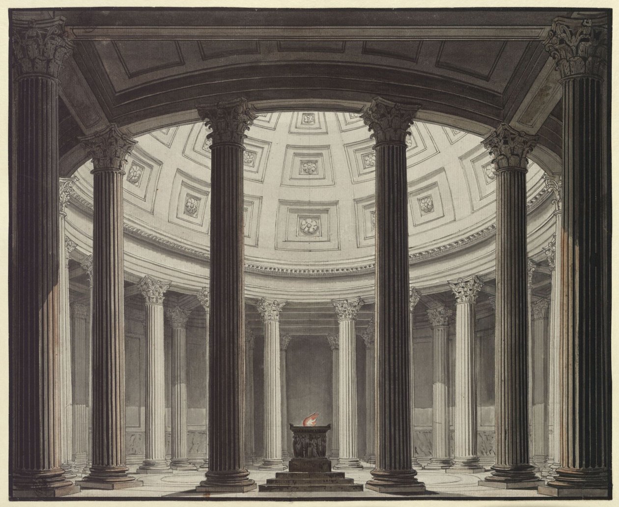 Die Vestalin. Oper von Gaspare Spontini. Entwurf zur 2. Dekoration. Blick in den Tempel der Vesta von Karl Friedrich Schinkel
