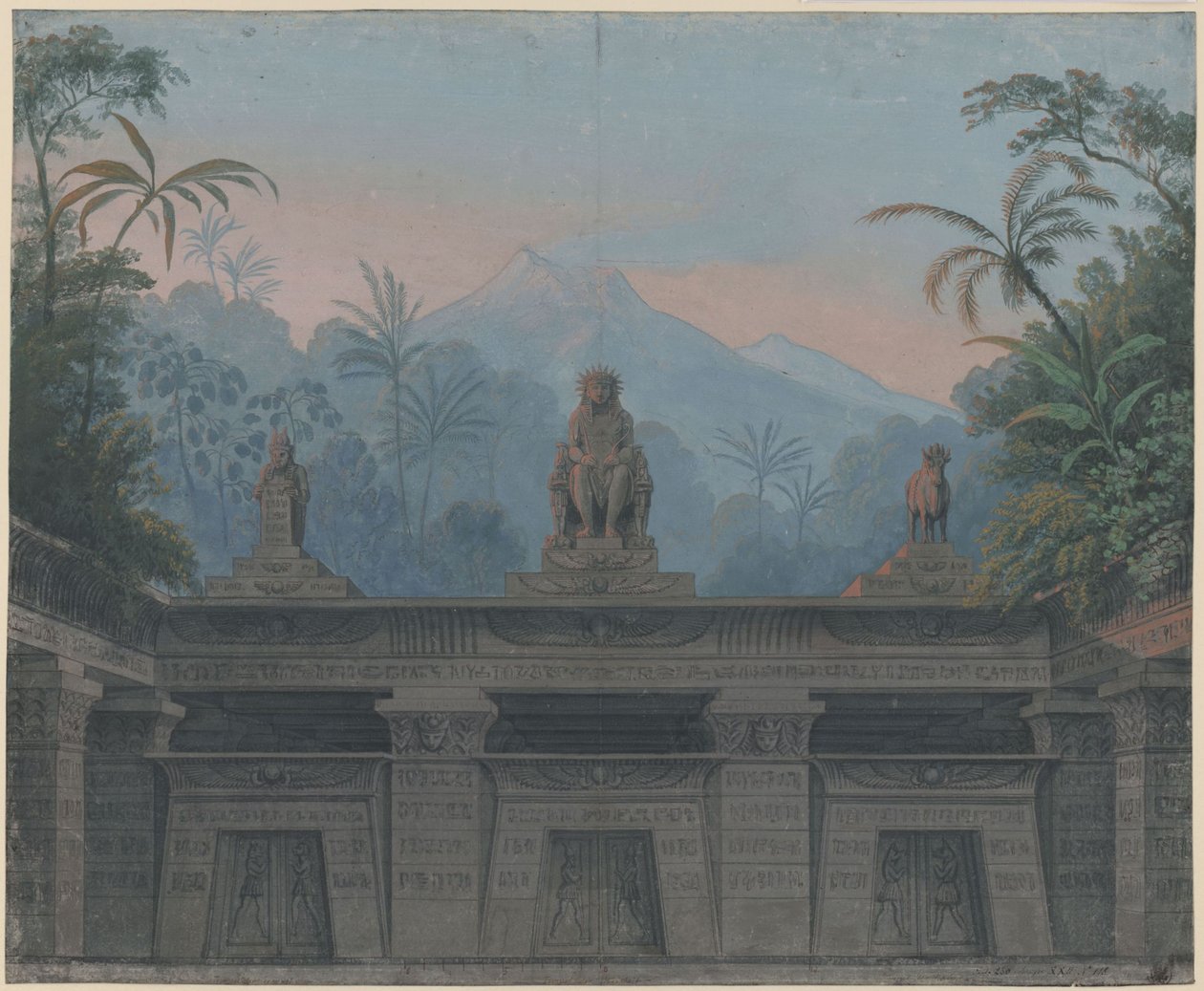 Die Zauberflöte. Oper von Wolfgang Amadeus Mozart. Entwurf zur 4. Dekoration. Vorhof zu Sarastros Tempel von Karl Friedrich Schinkel