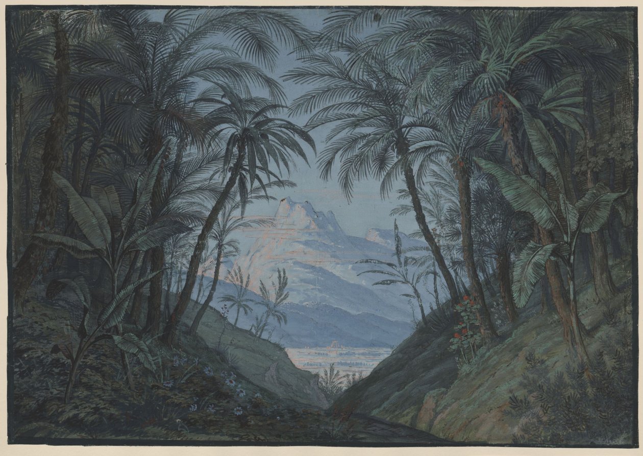 Die Zauberflöte. Oper von Wolfgang Amadeus Mozart. Entwurf zur 5. Dekoration. Palmenhain, Ort der Priesterversammlung von Karl Friedrich Schinkel