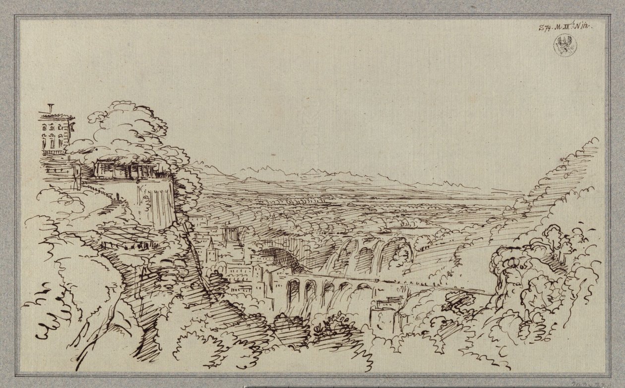 Eine Stadt, an die Lage von Tivoli erinnernd von Karl Friedrich Schinkel