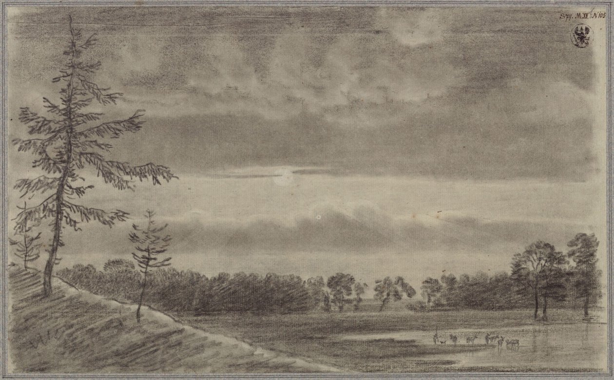 Eine Weide mit Bäumen und Vieh von Karl Friedrich Schinkel