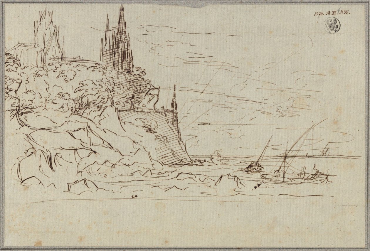 Eine gotische Kirche an einer steilen Meeresküste von Karl Friedrich Schinkel