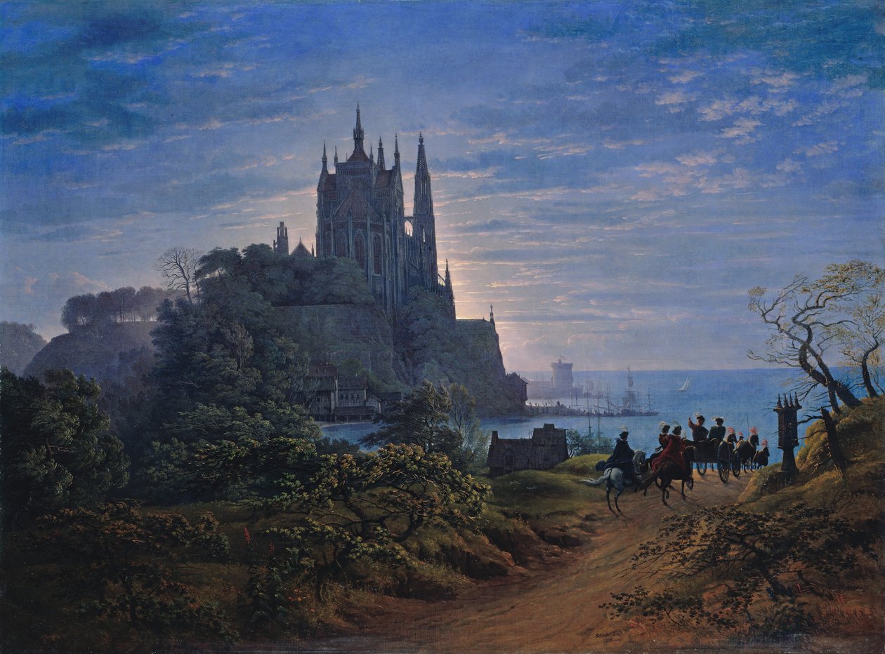 Gotische Kirche auf einem Felsen am Meer von Karl Friedrich Schinkel