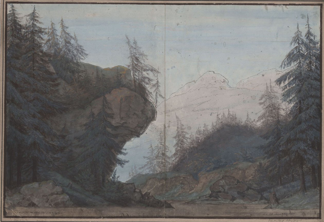 König Yngurd. Trauerspiel von Adolf Müllner. Entwurf zur 3. Dekoration. Waldgegend von Karl Friedrich Schinkel