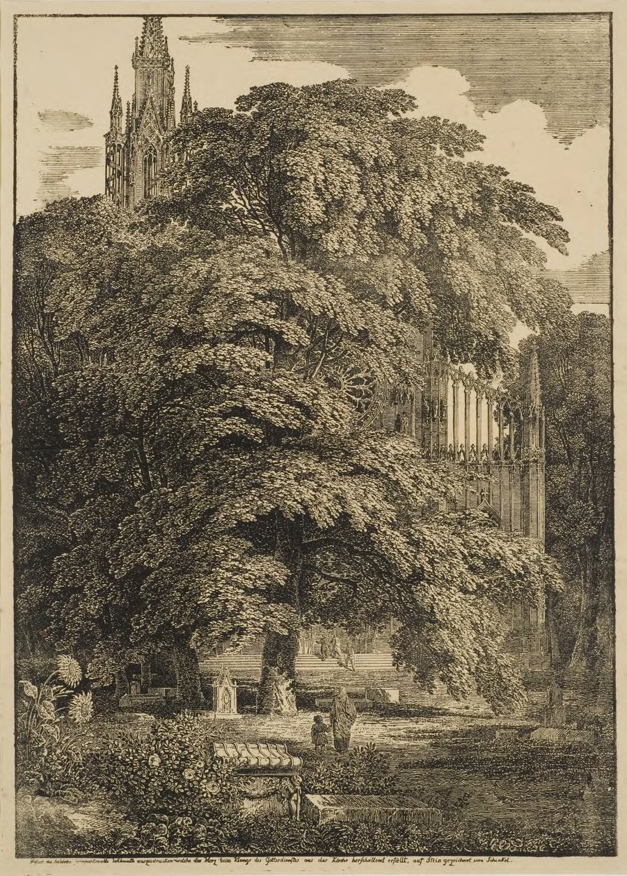 Friedhof vor einer gotischen Kathedrale von Karl Friedrich Schinkel