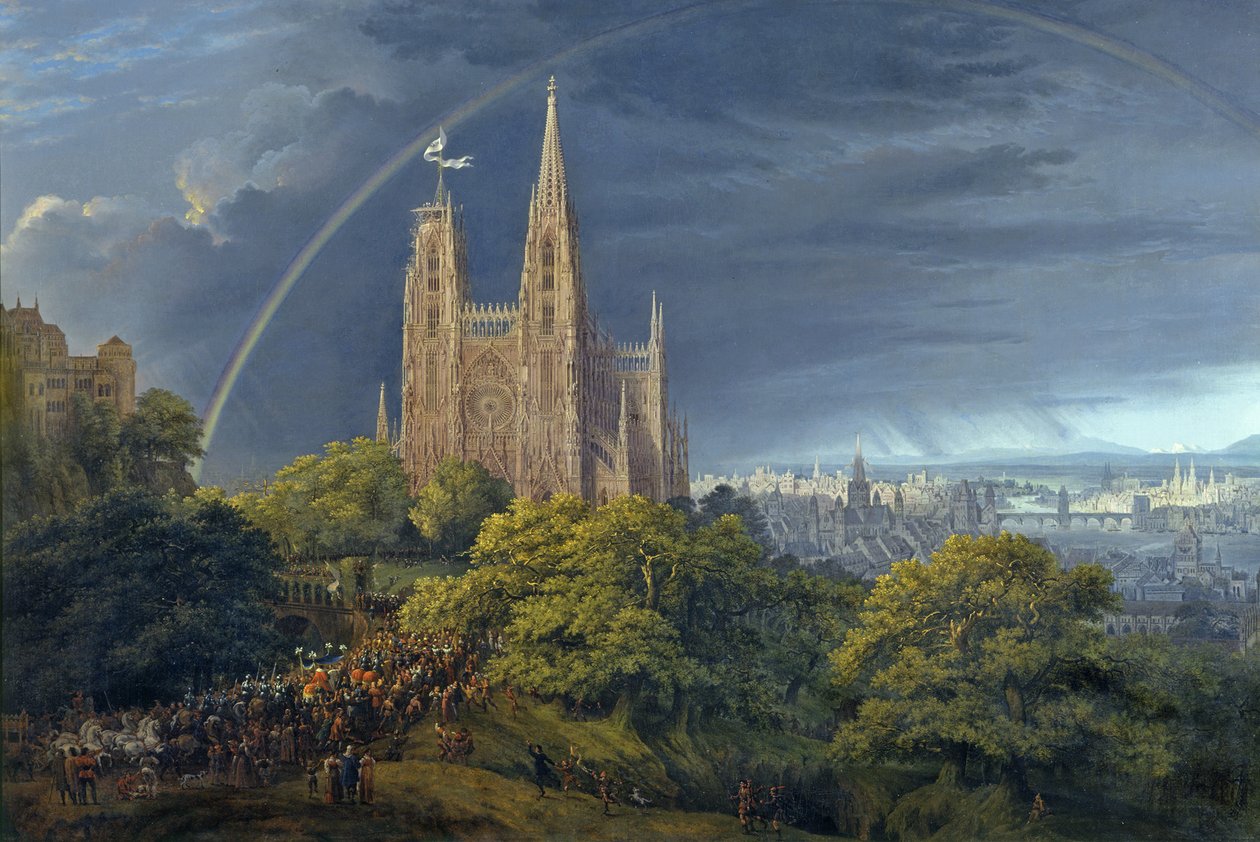 Mittelalterliche Stadt an einem Fluss von Karl Friedrich Schinkel