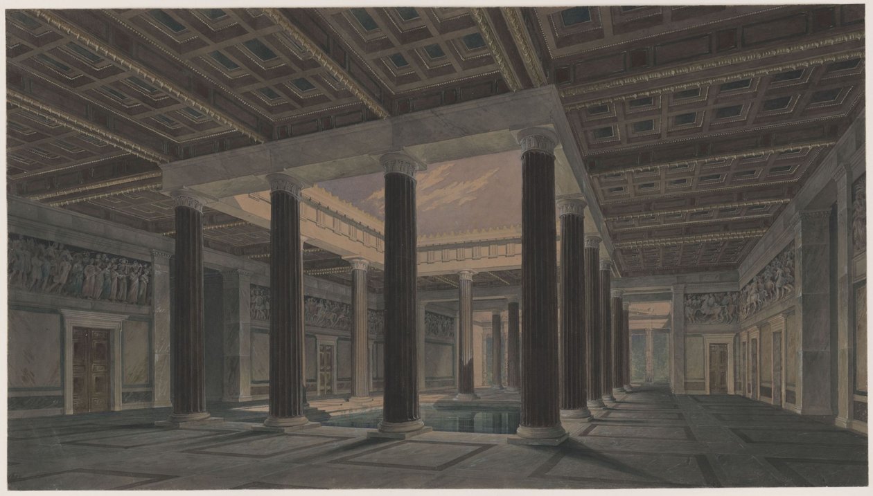 Schloss Orianda auf der Krim. Antikischer Entwurf. Großes Atrium von Karl Friedrich Schinkel