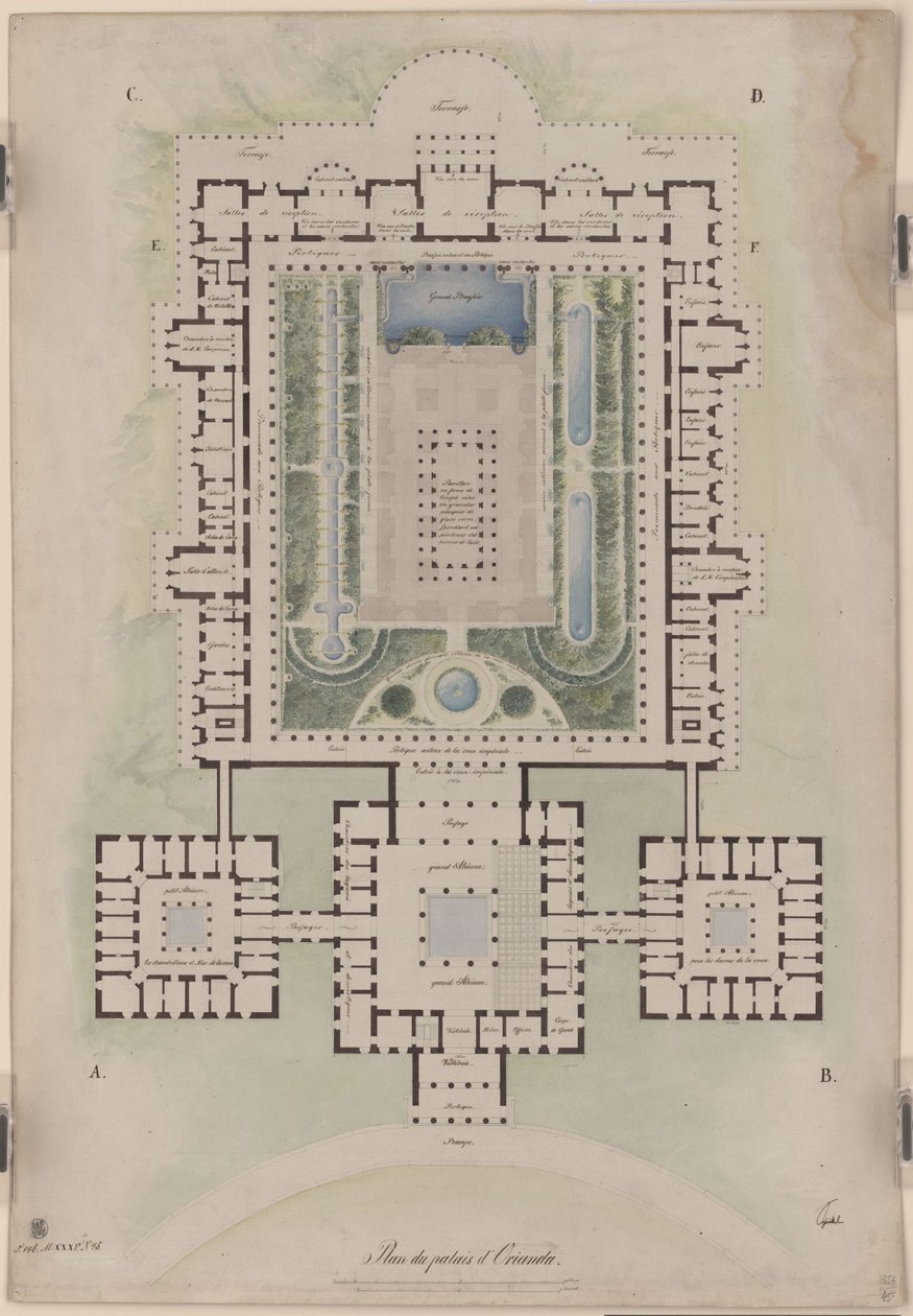 Schloss Orianda auf der Krim. Antikischer Entwurf. Grundriss von Karl Friedrich Schinkel