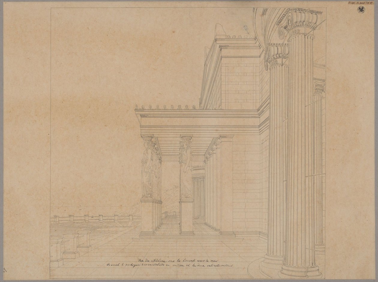 Schloss Orianda auf der Krim. Antiker Entwurf. Schlossterrasse mit Portikus zum Meer von Karl Friedrich Schinkel