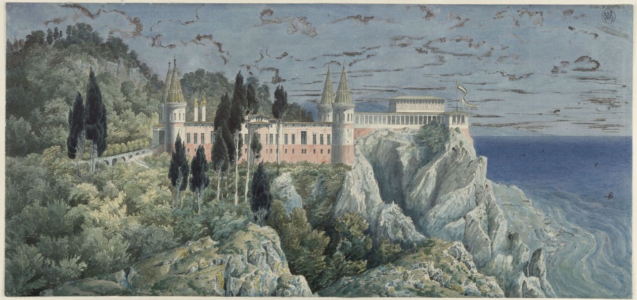 Schloss Orianda auf der Krim. Moskowitischer Entwurf. Ansicht von Karl Friedrich Schinkel