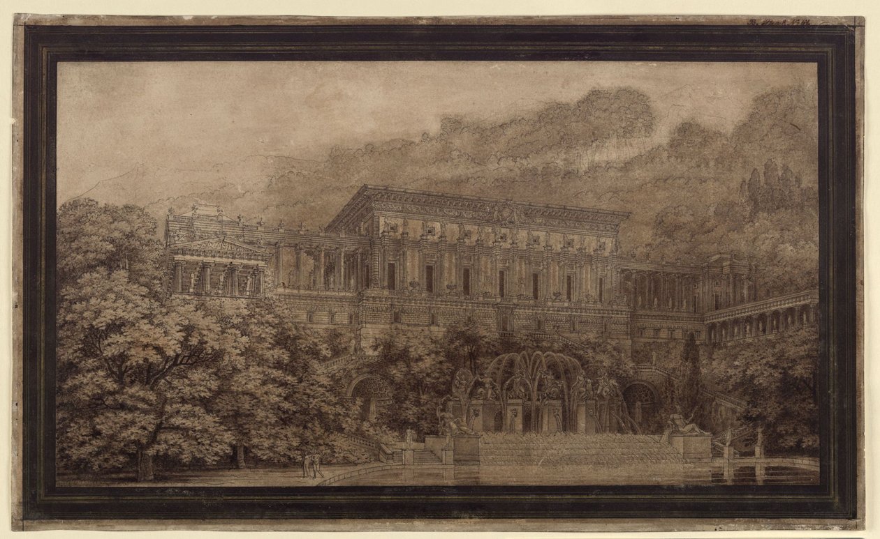 Schloss mit großer Brunnenanlage von Karl Friedrich Schinkel