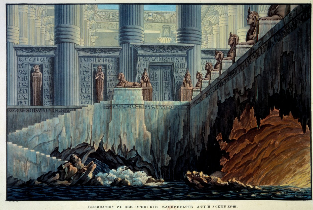 Theaterdekoration für die Zauberflöte (Oper „Die Zauberflöte“ von Wolfgang Amadeus Mozart). Gravur von Karl Schinkel (1781-1841) von Karl Friedrich Schinkel