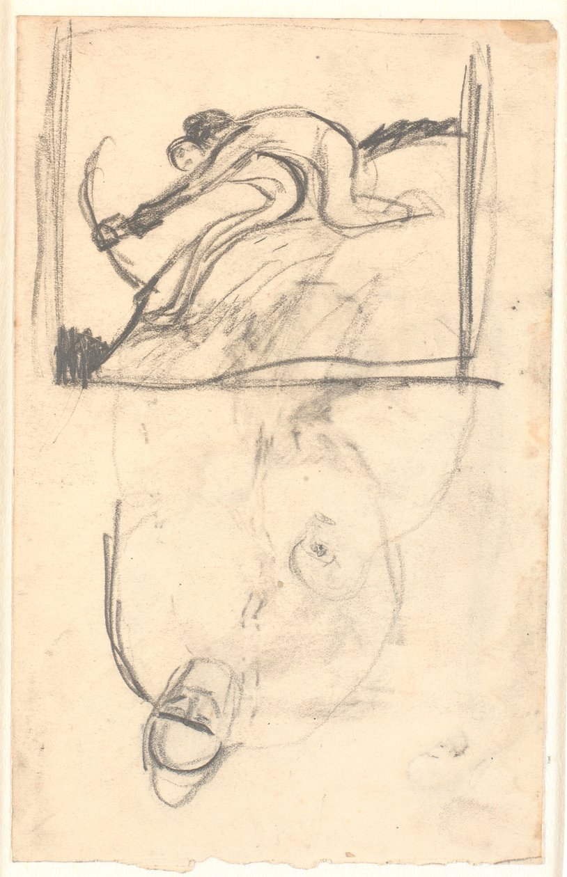 Entwurf für das Bild "Höder und Loke", außerdem (auf dem Kopf) Andeutung einer Figurenkomposition von Karl Isakson