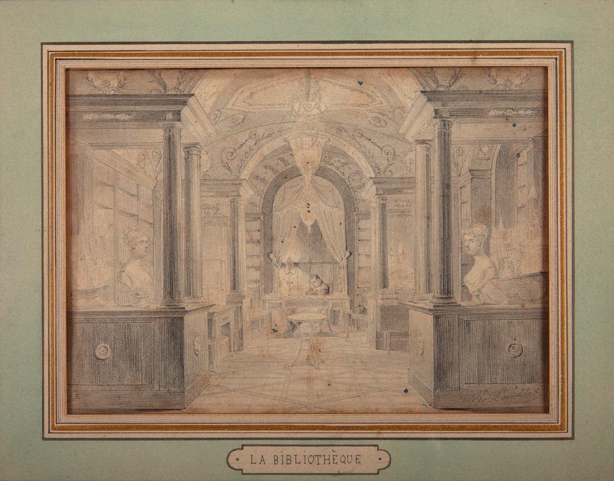 Napoleon bei der Arbeit in der Bibliothek des Schlosses Malmaison, ca. 1806 von Karl Loeillot Hartwig