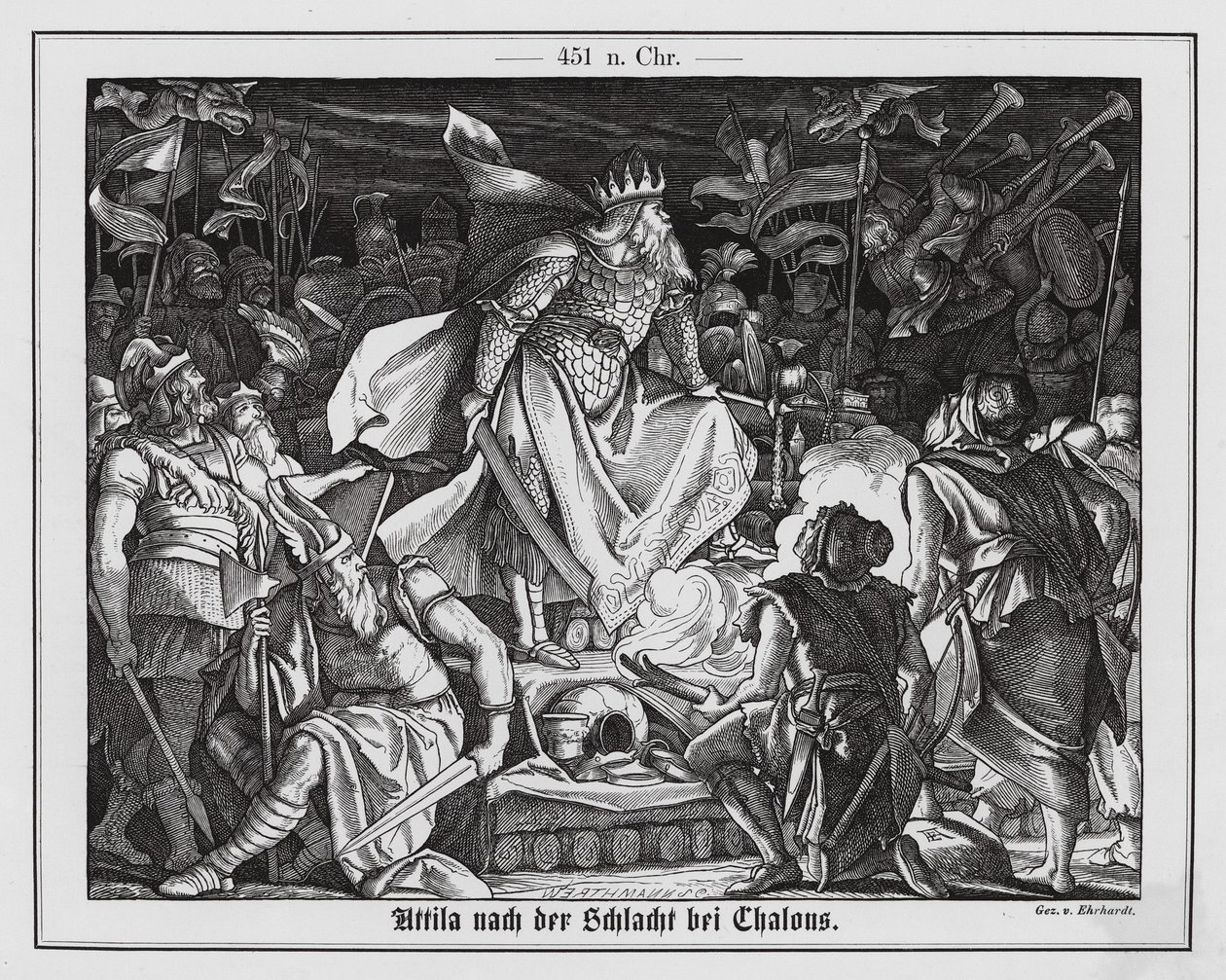 Attila der Hunne nach der Schlacht von Chalons, 451 von Karl Ludwig Adolf Ehrhardt