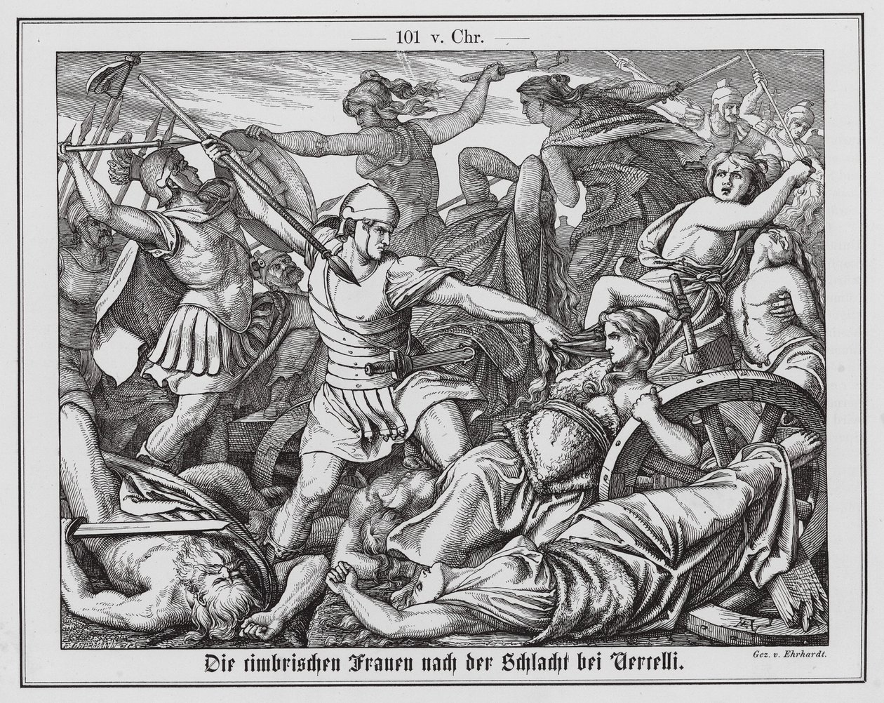Kimbrierinnen kämpfen gegen römische Soldaten in der Schlacht von Vercellae von Karl Ludwig Adolf Ehrhardt
