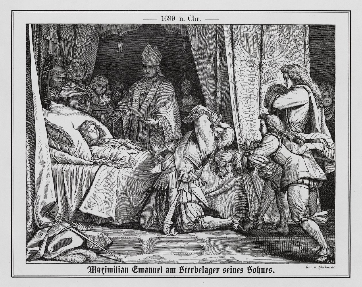 Maximilian II. Emanuel, Kurfürst von Bayern, am Sterbebett seines Sohnes von Karl Ludwig Adolf Ehrhardt