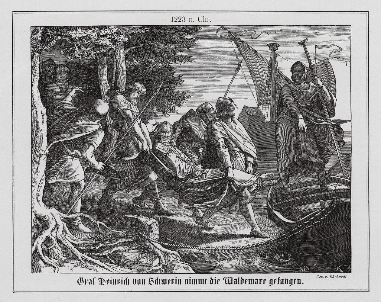 Valdemar II. von Dänemark gefangen genommen von Heinrich I., Graf von Schwerin von Karl Ludwig Adolf Ehrhardt