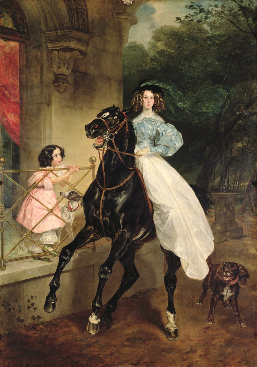 Die Reiterin, Porträt von Giovanina und Amacilia Paccini, Mündel der Gräfin Samoilova von Karl Pavlovich Bryullov