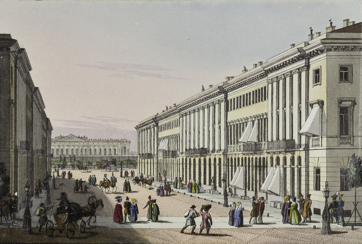 Die Mikhailovskaya-Straße mit Blick auf den Michael-Palast in St. Petersburg, erste Hälfte des 19. Jahrhunderts von Karl Petrovich Beggrov