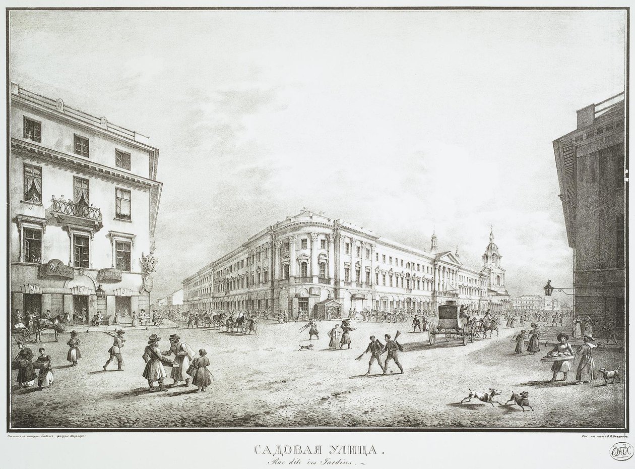 Ansicht der Sadovaya-Straße in Sankt Petersburg, Mitte des 19. Jahrhunderts von Karl Petrovich Beggrov