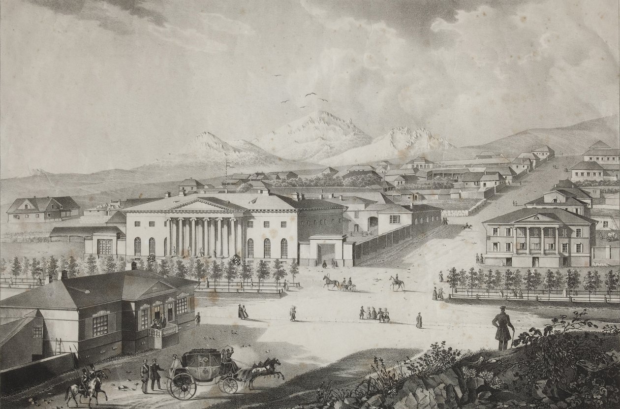 Ansicht des Hotels und des Zentrums von Pjatigorsk von Karl Petrovich Beggrov