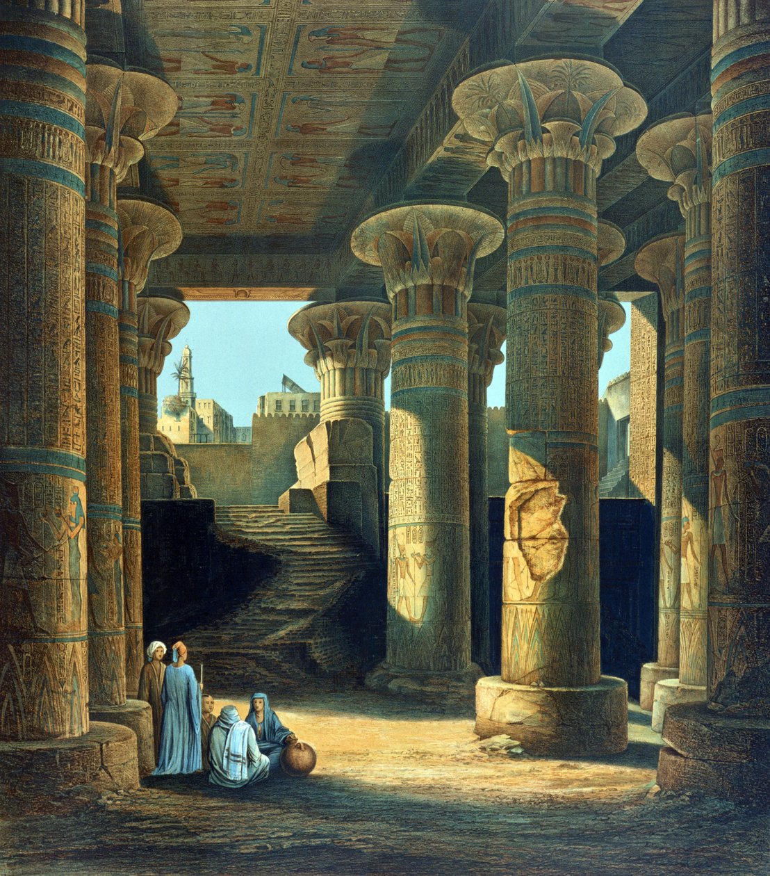 Innenansicht der Säulenhalle von Esneh. Lithographie nach Karl Richard Lepsius (1810-1884) Preußischer Ägyptologe. Isna Oberägypten Archäologie Religion Mythologie Altes Ägypten von Karl Richard Lepsius