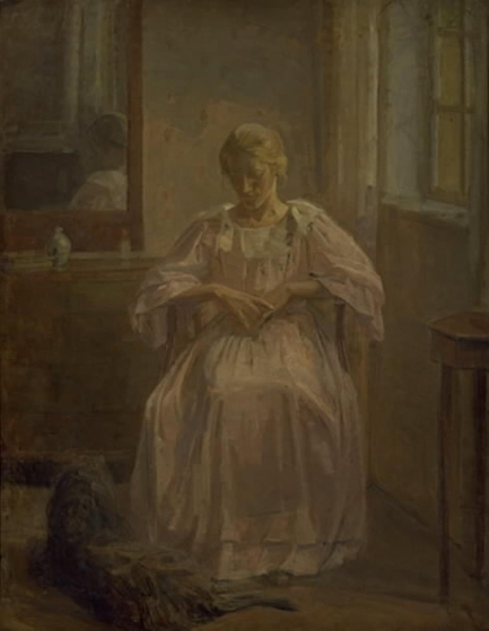 Ein junges Mädchen, Sophie Lofthus, mit einem Hund von Karl Schou