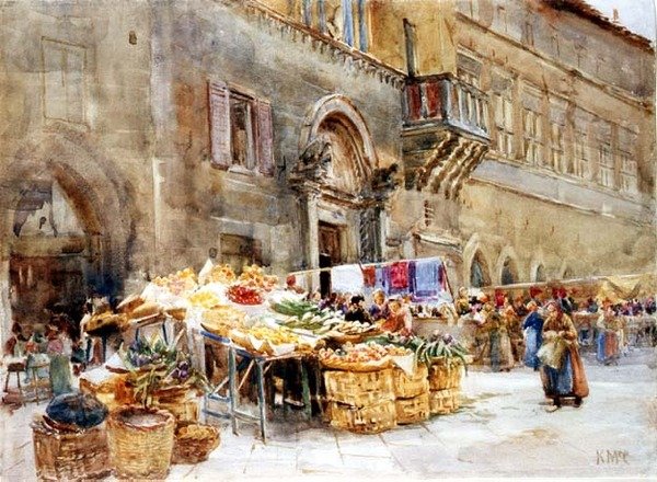 Vor dem Haus des Hauptmanns des Volkes, Perugia, um 1906 von Katharine McCracken
