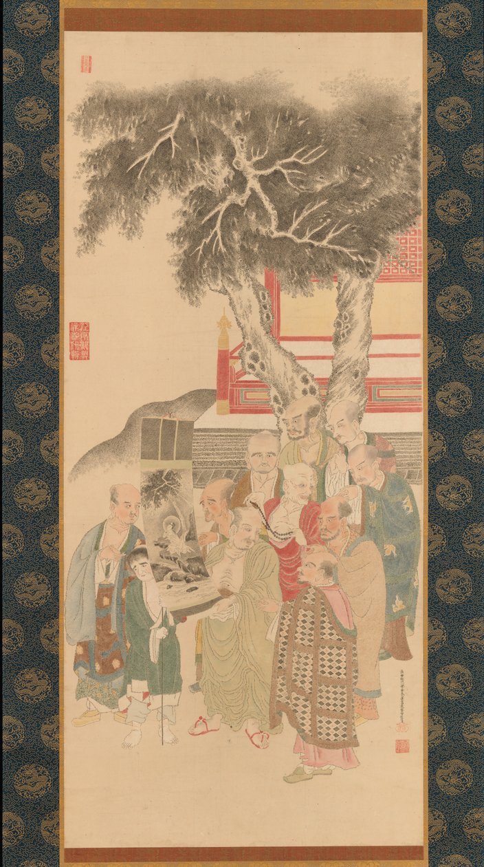 Zehn Rakan, die ein Gemälde von Weißgekleideter Kannon betrachten von Kato Nobukiyo