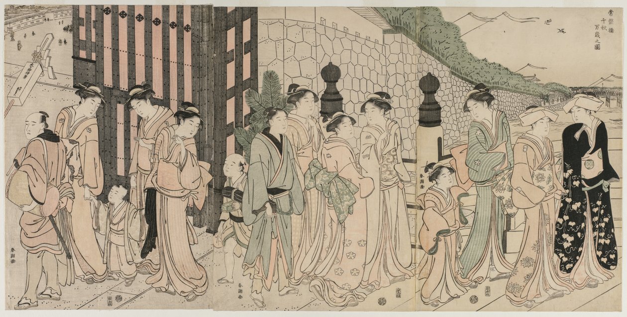 Tausend Herbste, zehntausend Jahre auf der Tokiwa-Brücke von Katsukawa Shuncho