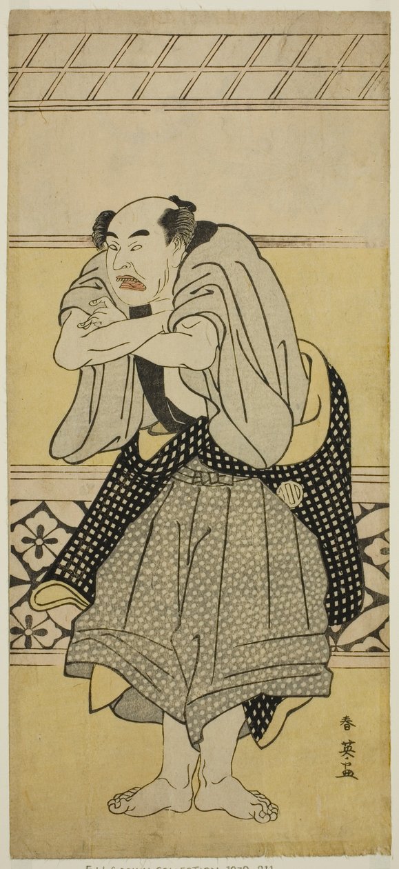 Der Schauspieler Asao Tamejuro I als betrunkener Gotobei im Stück Yoshitsune Koshigoe Jo, aufgeführt im Ichimura-Theater im neunten Monat, 1790 von Katsukawa Shun