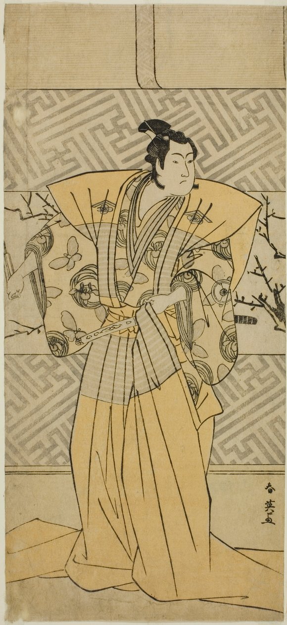 Der Schauspieler Iwai Hanshiro IV als Soga no Goro Tokimune im Stück Koi no Yosuga Kanegaki Soga, aufgeführt im Ichimura Theater im ersten Monat, 1789 von Katsukawa Shun